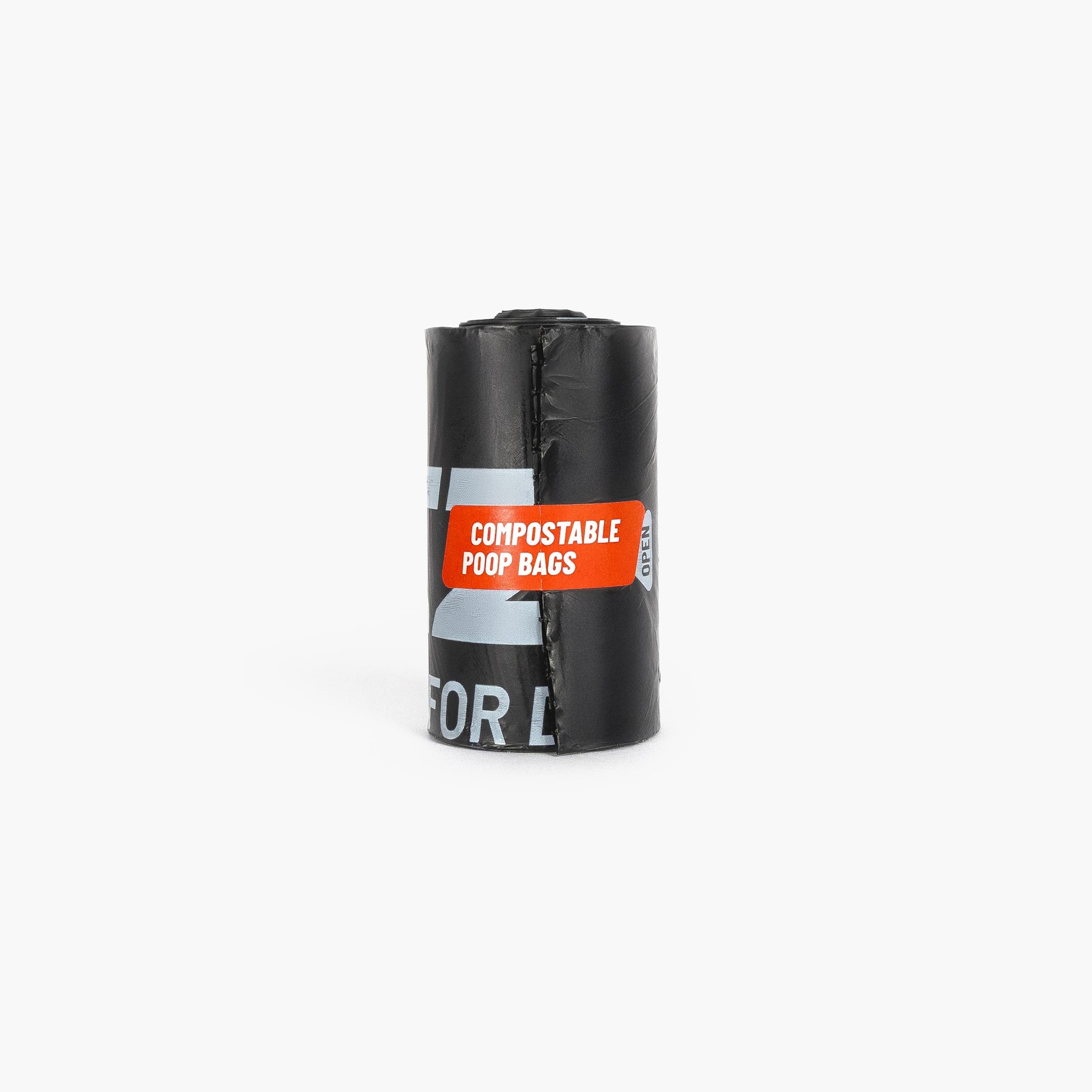Roll of compostable poop bags on a white background