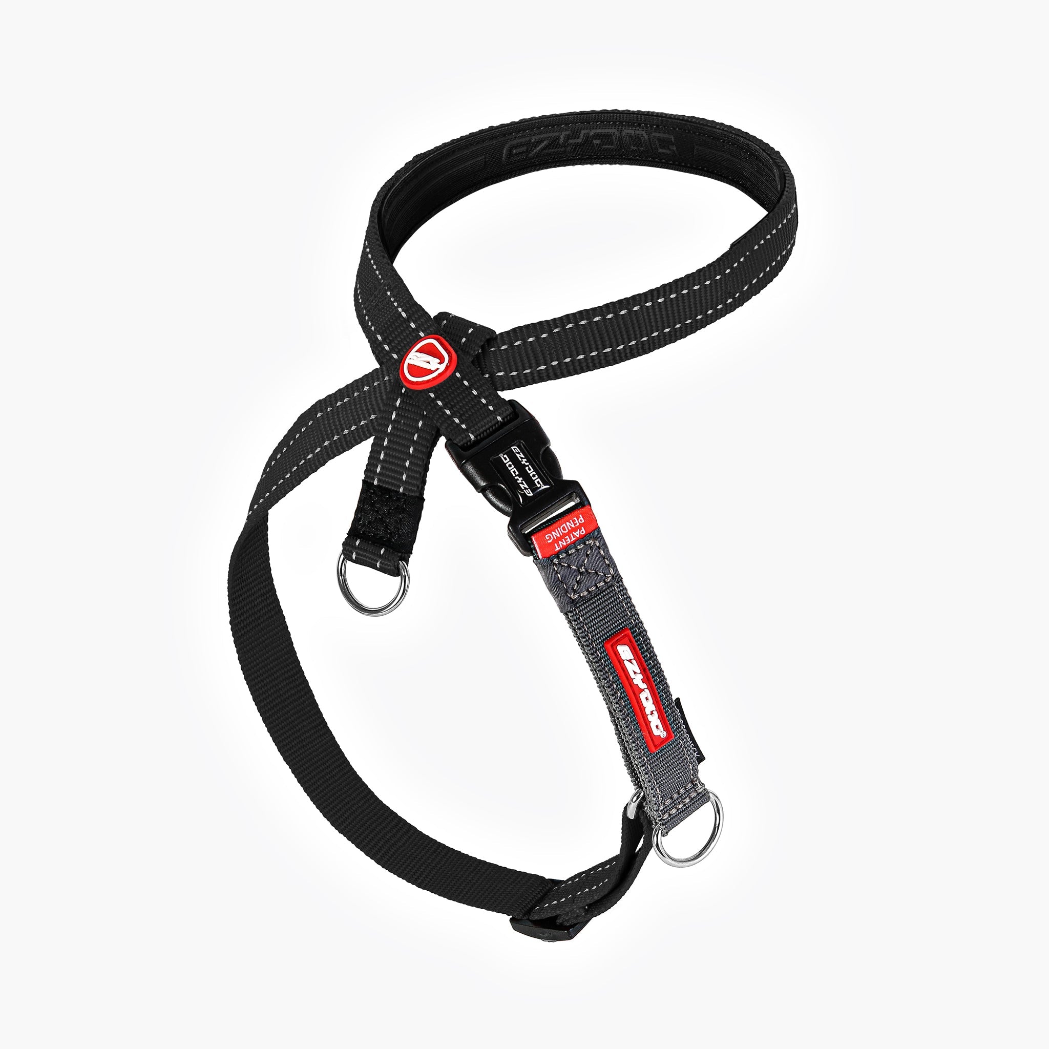 Front view of the EzyDog CrossCheck harness, showcasing the adjustable straps and ergonomic design for better dog control.